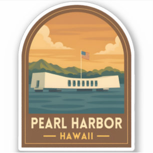 Pegatina Recuerdo Retro Vintage Pearl Harbor Hawaii