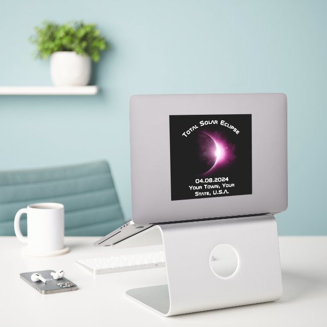 Pegatina Recuerdos de eclipse solar total personalizados 20 (Ordenado portátil  en el escritorio)