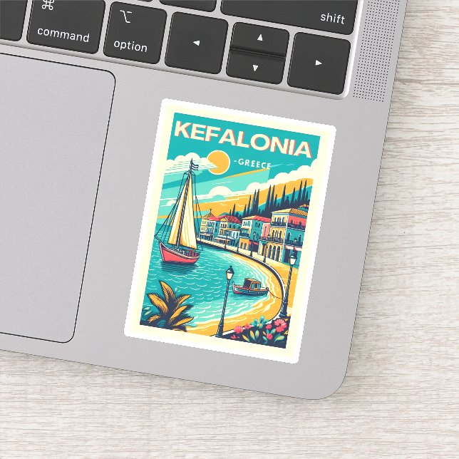 Pegatina recuerdos de viaje vintage de kefalonia greece (Detalle)