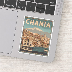 Pegatina Recuerdos vintage de la ciudad de Chania Creta Gre
