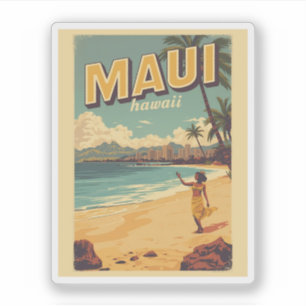 Pegatina Recuerdos vintage de la playa tropical de Maui Haw