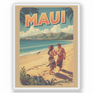 Pegatina Recuerdos vintage de la playa tropical de Maui Haw