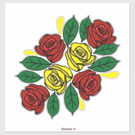 Pegatina Red and Yellow Roses Folk Art Narrowboat