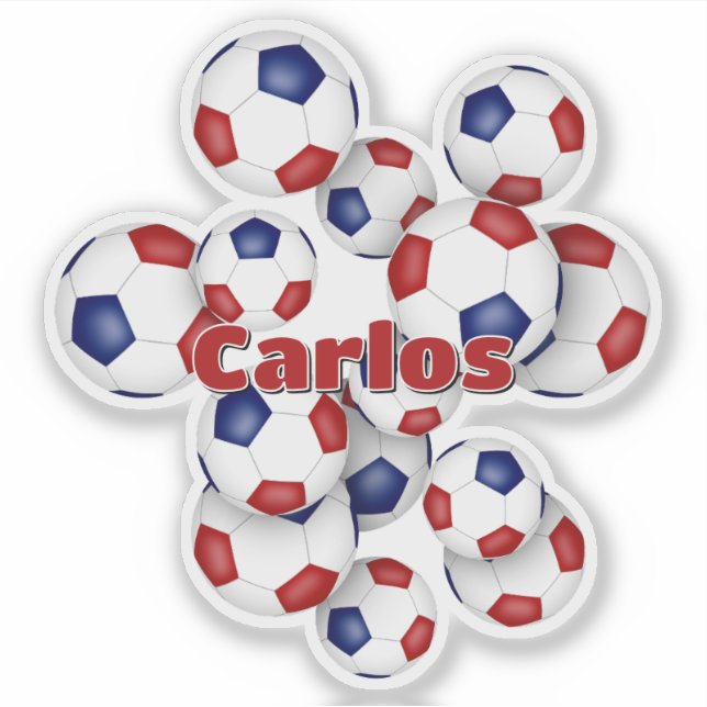 Pegatina red blue soccer balls sticker w athlete name (Anverso)