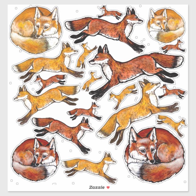 Pegatina Red Fox Naranja Foxes Woodland Nature Animal Vinyl (Hoja)