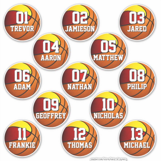 Pegatina red gold basketball team colors 13 bottle labels (Anverso)