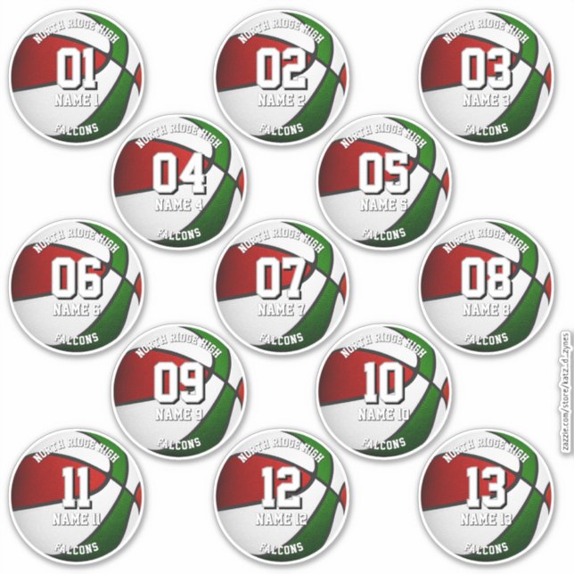 Pegatina red green team colors gifts 13 basketball stickers (Anverso)