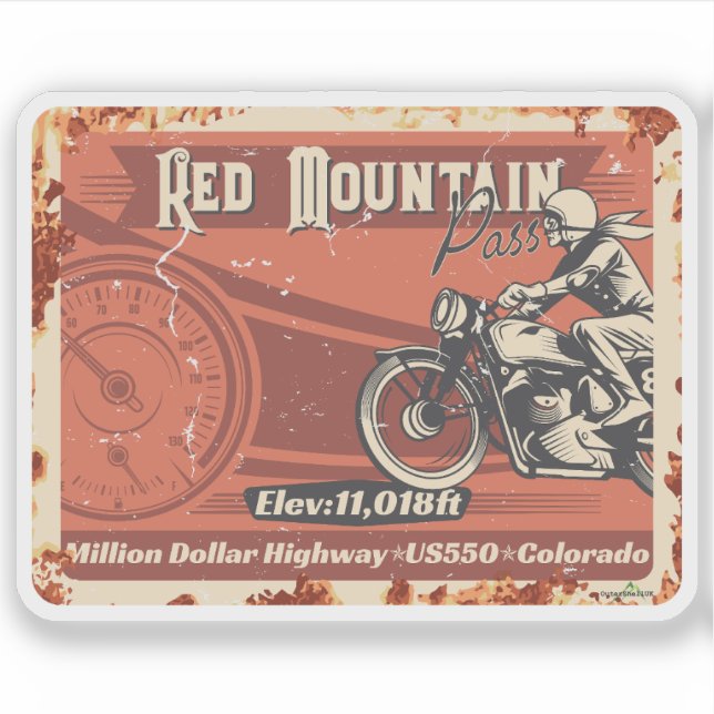 Pegatina Red Mountain Pass Colorado Motorcycle 01 Sticker (Anverso)