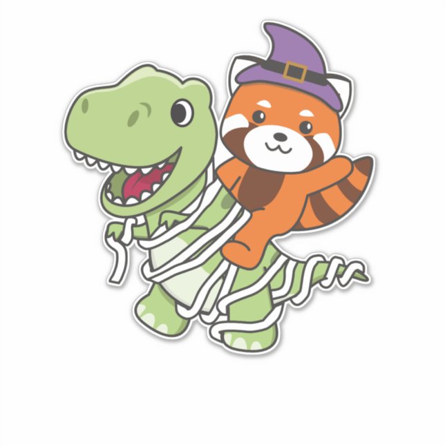 Pegatina Red Panda Happy Halloween T-rex Mummy Costume (Anverso)