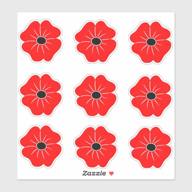 Pegatina Red Poppy Remembrance Day (Hoja)