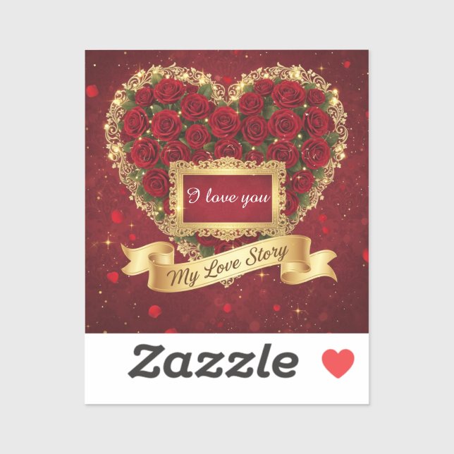 Pegatina Red Rose Gold Glitter Love Story Sticker (Hoja)