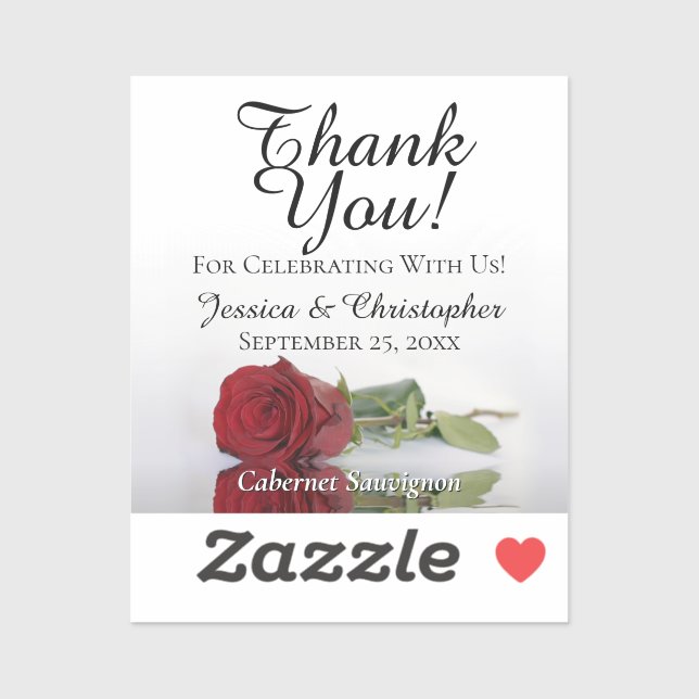 Pegatina Red Rose Thank You Wedding Mini Bottle Label (Hoja)