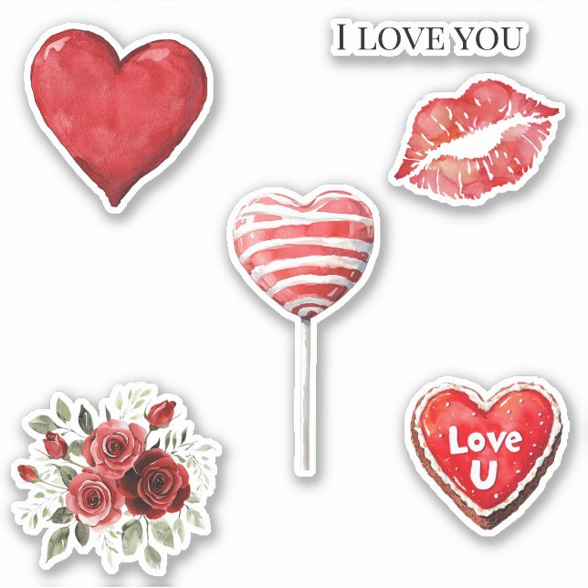 Pegatina Red White Hearts Love Lips Roses Valentine's day (Anverso)