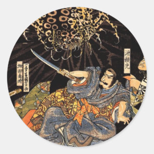 Pegatina Redonda お 化 け 蜘, 国 芳, Monster Spider, Kuniyoshi, Ukiyo-e