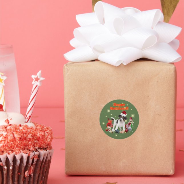 PEGATINA REDONDA かわいいジャックラッセルテリアとおもちゃ ハッピーホリデー♡ (Fiesta)