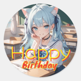 PEGATINA REDONDA セーラー服を着た猫耳の少女