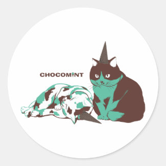 PEGATINA REDONDA チョコミント_ねこ