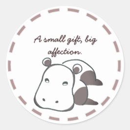 PEGATINA REDONDA ナチュラルカラーのカバ動物イラスト｜カスタムメッセージ入り