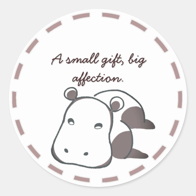 PEGATINA REDONDA ナチュラルカラーのカバ動物イラスト｜カスタムメッセージ入り (Anverso)