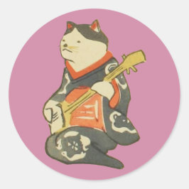 Pegatina Redonda 三 味 線 を 弾 猫, ・ Cat Toca Guitarra, Kuniyoshi, Ukiyo