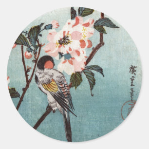 Pegatina Redonda 八 重 桜 に 鳥, 広 重 cerezo Blossom & Bird, Hiroshige, U