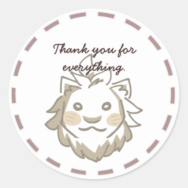 PEGATINA REDONDA 可愛いライオンデザインの感謝メッセージ (Anverso)