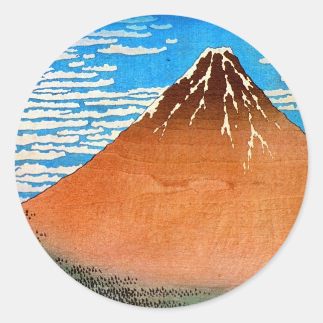 Pegatina Redonda 晴 風 凱 (赤 富 士), ・ Red Mount Fuji, Hokusai, Ukiyo-e (Anverso)