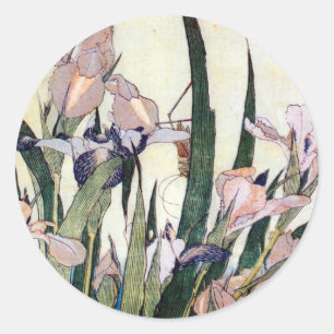 Pegatina Redonda 杜 若 と き り り de ぎ, snihtínc y Grasshopper, Hokusai