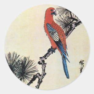 Pegatina Redonda 松 に・コ, 広 重 Pine, Hiroshige, Ukiyo-e