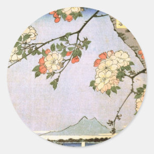 Pegatina Redonda 江 戸 の 桜, 広 重 cerezos en flor de Edo, Hiroshige