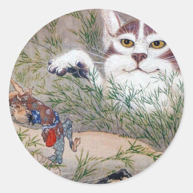 Pegatina Redonda 河鍋暁斎、monster cat (Anverso)