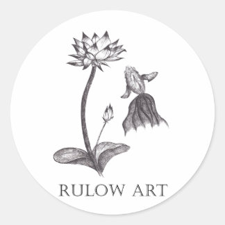 Pegatina Redonda 金魚と蓮 モノクロ Black logo ver.