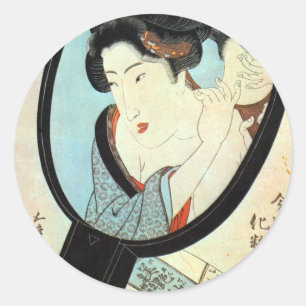 Pegatina Redonda 鏡 の 中 の 女, 国 Mujer en el Espejo, Kunisada