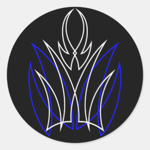 Pegatina Redonda 0001 tela a rayas Azul-Blanco