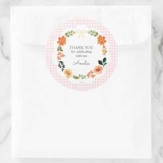 Pegatina Redonda 008 Blush Pink Floral Gingham Baby Shower