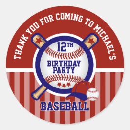 Pegatina Redonda 00.ª fiesta de cumpleaños - Béisbol - Gracias