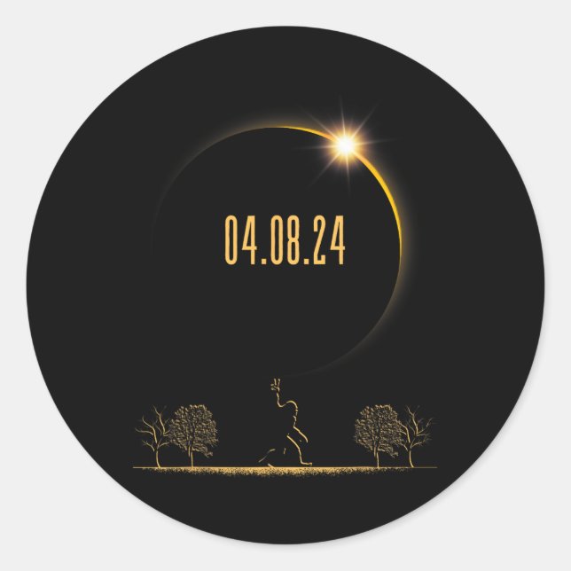 Pegatina Redonda 04.08.24 Eclipse solar total 2024 (Anverso)