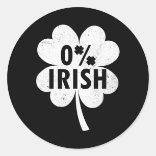 Pegatina Redonda 0% Trebol Irlandés Amuleto Afortunado Feliz Día de