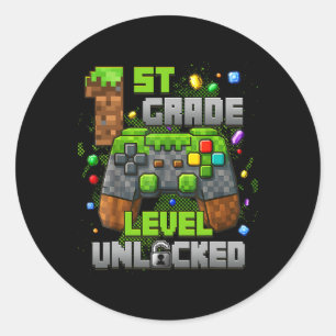 Pegatina Redonda 1º Grado Nivel Sin Bloquear Video Gamer Pixel Ck T