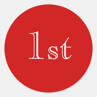 Pegatina Redonda 1º. Rojo y blanco. Bonito diseño sencillo. Persona