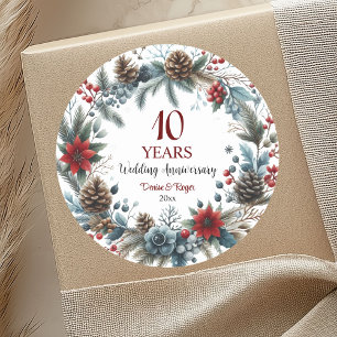 Pegatina Redonda 10º Aniversario de Bodas de Estaño Elegante Invier