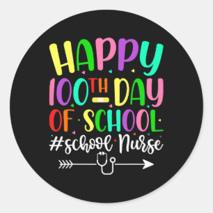 Pegatina Redonda 100º Día De Enfermero Escolar Stethoscope 100 Días