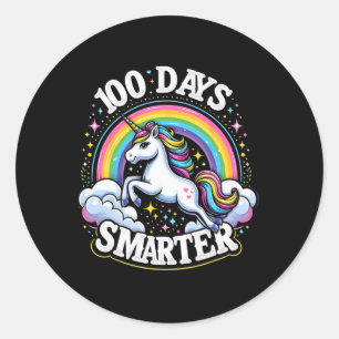 Pegatina Redonda 100º Día De La Escuela Unicornio 100 Días Más Inte