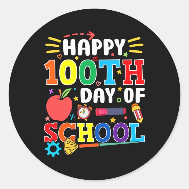 Pegatina Redonda 100º Día De Los Maestros Escolares 100 Días 2 (Anverso)