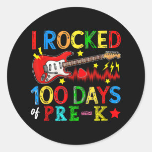 Pegatina Redonda 100º Día De Prek 100 Días Escuela B Guitarra Lover