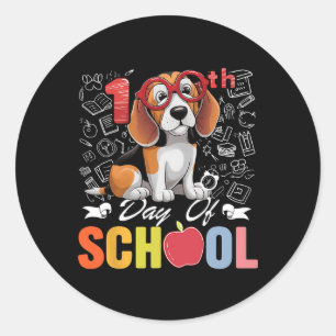 Pegatina Redonda 100º Día Escolar Beagle Dog Gles 100 Días