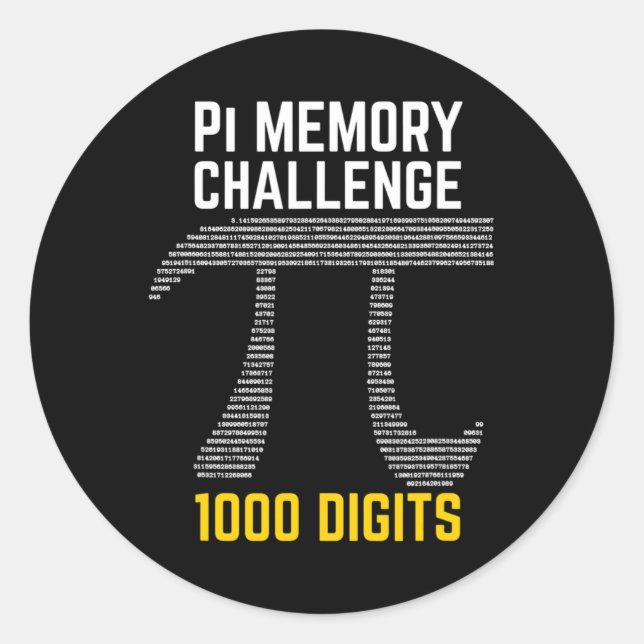 Pegatina Redonda 1000 Dígitos De Pi Memory Challenge - Pi Day (Anverso)