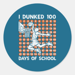 Pegatina Redonda 100 Baloncesto 100 días de Mate Día Escuela 100 Yo