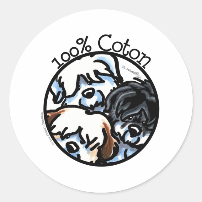 Pegatina Redonda 100% Coton de Tulear (Anverso)