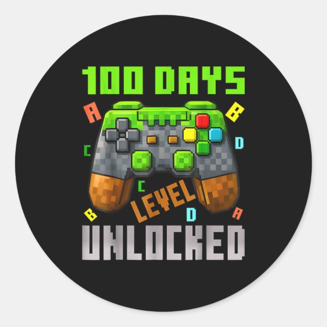 Pegatina Redonda 100 Days Level Unlocked Gaming 100 Days Of School  (Anverso)